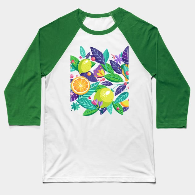 Funny Lemon leaves floral pattern fresh green lime citrus fruit exotic Lemonade, Neon Lemon, Tropical Summer Party gifts vintage decoration Baseball T-Shirt by sofiartmedia